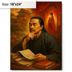 Cao Xueqin among red chamber memories metal print on a plain backdrop in size 18"x24".