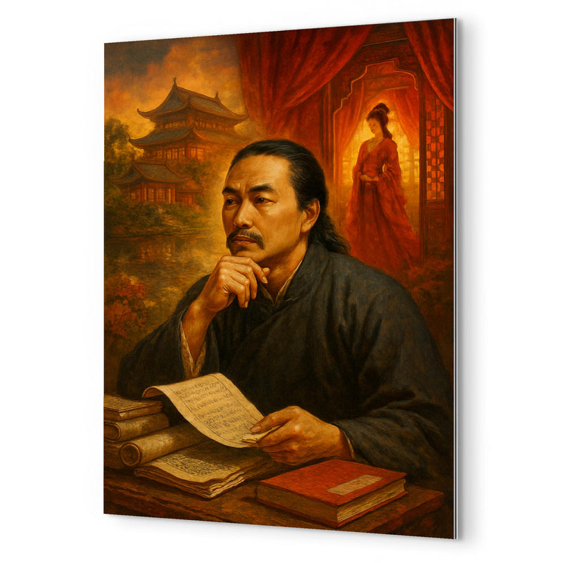 Cao Xueqin among red chamber memories metal print mockup