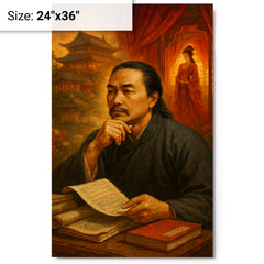 Cao Xueqin among red chamber memories metal print on a plain backdrop in size 24"x36".