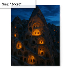 Cappadocia cave monasteries at blue hour metal print on a plain backdrop in size 16"x20".