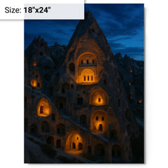 Cappadocia cave monasteries at blue hour metal print on a plain backdrop in size 18"x24".