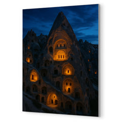 Cappadocia cave monasteries at blue hour metal print mockup