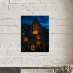 Cappadocia cave monasteries at blue hour metal print mockup