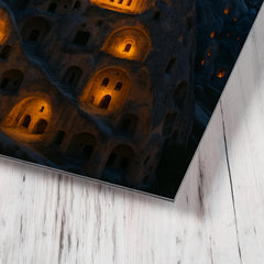 Cappadocia cave monasteries at blue hour metal print mockup