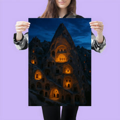 Cappadocia cave monasteries at blue hour poster 3