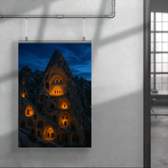 Cappadocia cave monasteries at blue hour poster 4