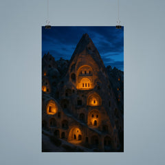 Cappadocia cave monasteries at blue hour poster 9