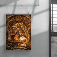 Cappadocia cave sanctuary with Byzantine fresco fragments poster 4