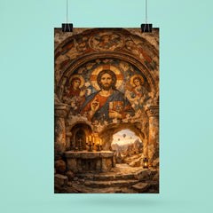 Cappadocia cave sanctuary with Byzantine fresco fragments poster 6