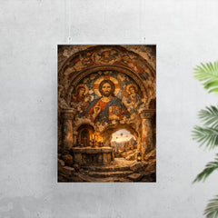 Cappadocia cave sanctuary with Byzantine fresco fragments poster 7