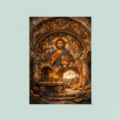 Cappadocia cave sanctuary with Byzantine fresco fragments poster 8