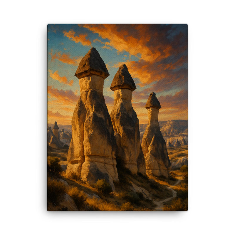 Cappadocia Fairy Chimneys Turkey canvas print on a plain backdrop in size 18