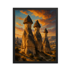 Cappadocia Fairy Chimneys Turkey framed print on a plain backdrop in size 16"x20".