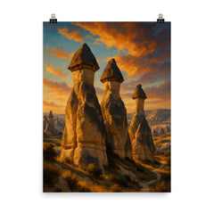 Cappadocia Fairy Chimneys Turkey poster on a plain backdrop in size 8"x10".