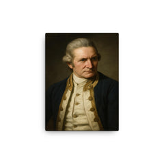 Captain James Cook portrait canvas print on a plain backdrop in size 12"x16".