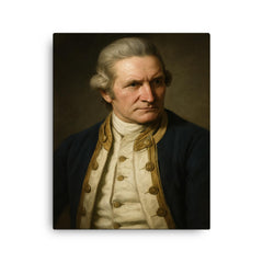 Captain James Cook portrait canvas print on a plain backdrop in size 16"x20".