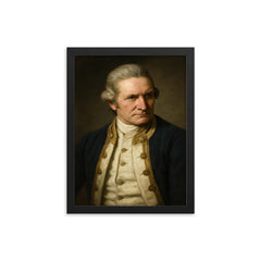 Captain James Cook portrait framed print on a plain backdrop in size 12"x16".