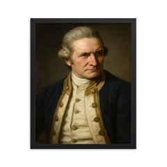 Captain James Cook portrait framed print on a plain backdrop in size 16"x20".