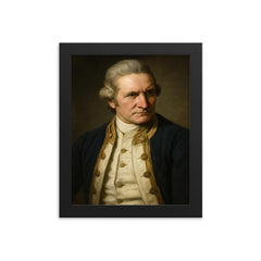 Captain James Cook portrait framed print on a plain backdrop in size 8"x10".