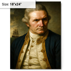 Captain James Cook portrait metal print on a plain backdrop in size 18"x24".