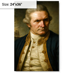 Captain James Cook portrait metal print on a plain backdrop in size 24"x36".