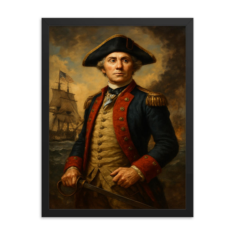 Captain John Paul Jones framed print on a plain backdrop in size 18