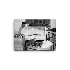 Captain Lewis Nixon of the 101st Airborne Celebrating with Goering's Private Liquor Collection, Austria, May 4, 1945 canvas print on a plain backdrop in size 12"x16".