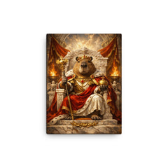 Capybara emperor on marble throne canvas print on a plain backdrop in size 12"x16".