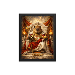 Capybara emperor on marble throne framed print on a plain backdrop in size 12"x16".