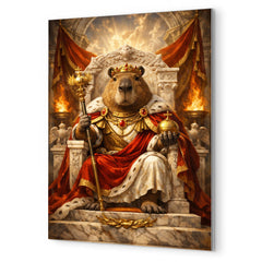Capybara emperor on marble throne metal print mockup