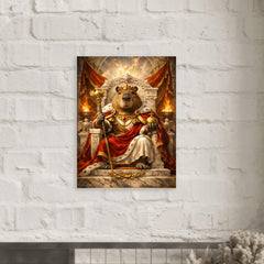 Capybara emperor on marble throne metal print mockup