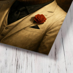 Capybara mob boss in white suit metal print mockup