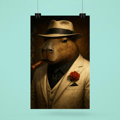Capybara mob boss in white suit poster 6