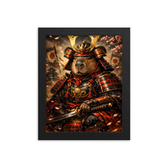 Capybara shogun in lacquered armor framed print on a plain backdrop in size 8"x10".