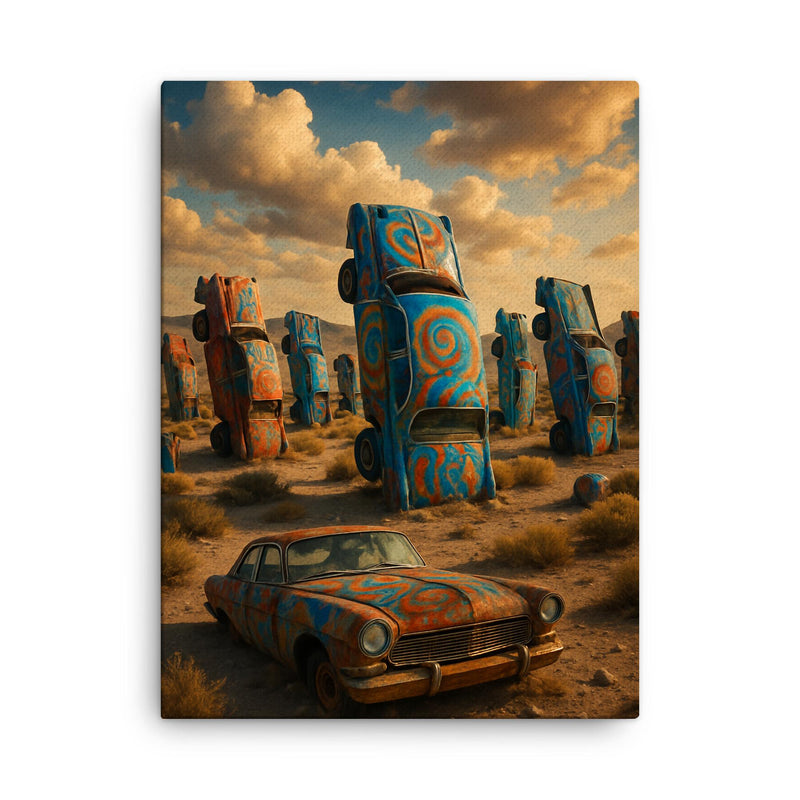 Car Forest of the Last Church Nevada USA canvas print on a plain backdrop in size 18