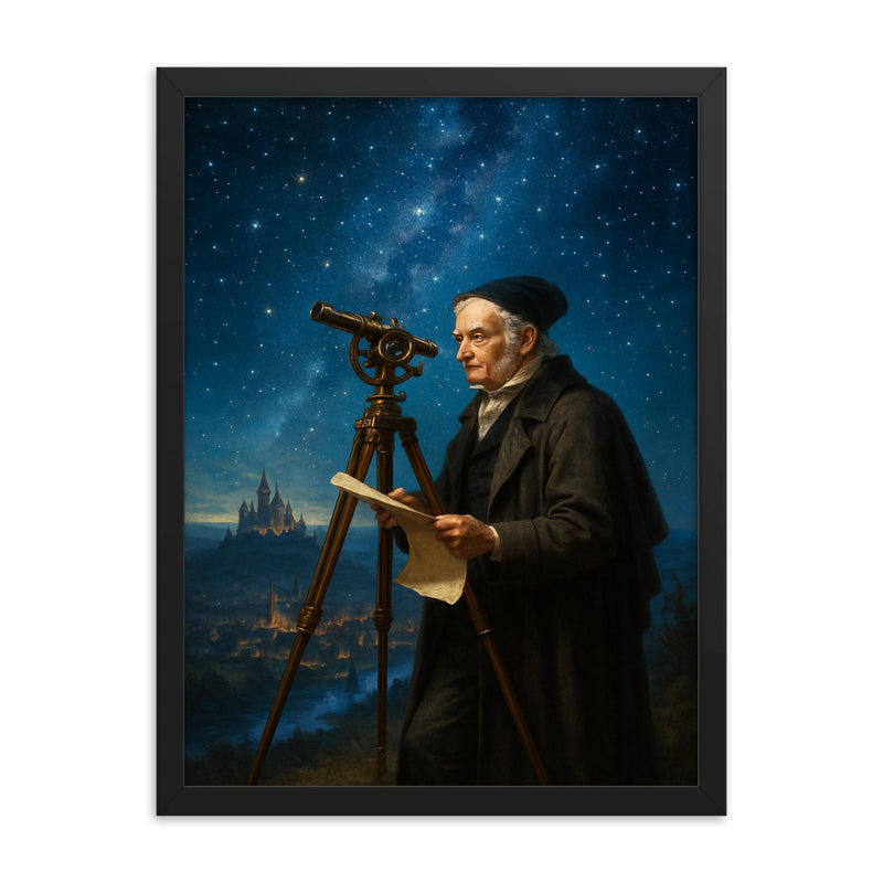 Carl Friedrich Gauss measuring the kingdom by starlight framed print on a plain backdrop in size 18