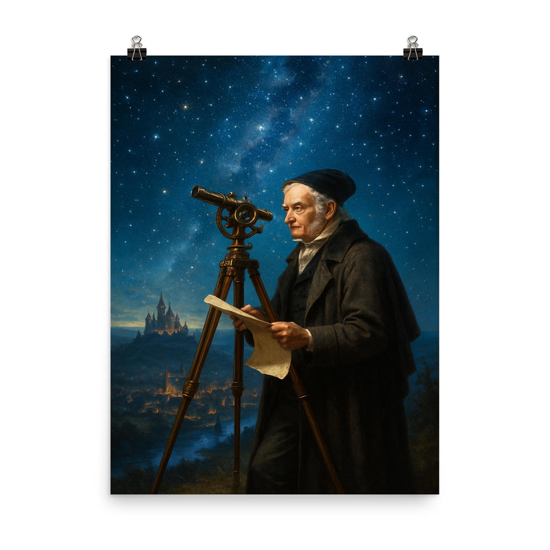 Carl Friedrich Gauss measuring the kingdom by starlight poster on a plain backdrop in size 8