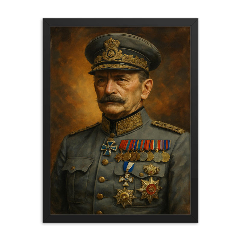 Carl Gustaf Emil Mannerheim framed print on a plain backdrop in size 18