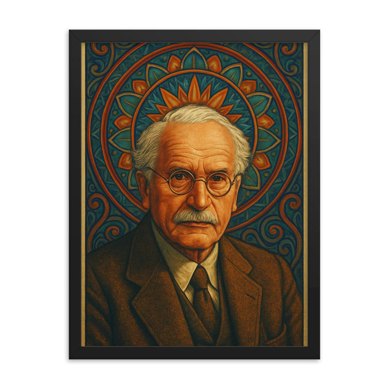 Carl Jung framed print on a plain backdrop in size 18
