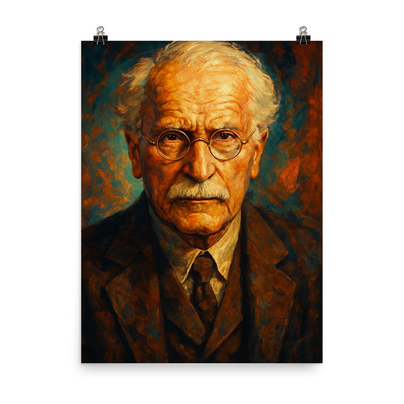 Carl Jung poster on a plain backdrop in size 8