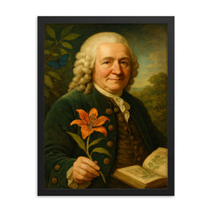Carl Linnaeus framed print on a plain backdrop in size 18"x24".