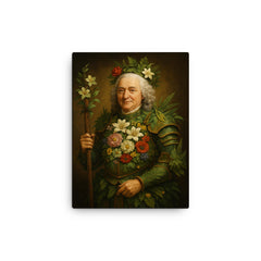 Carl Linnaeus in botanical armor of classification canvas print on a plain backdrop in size 12"x16".