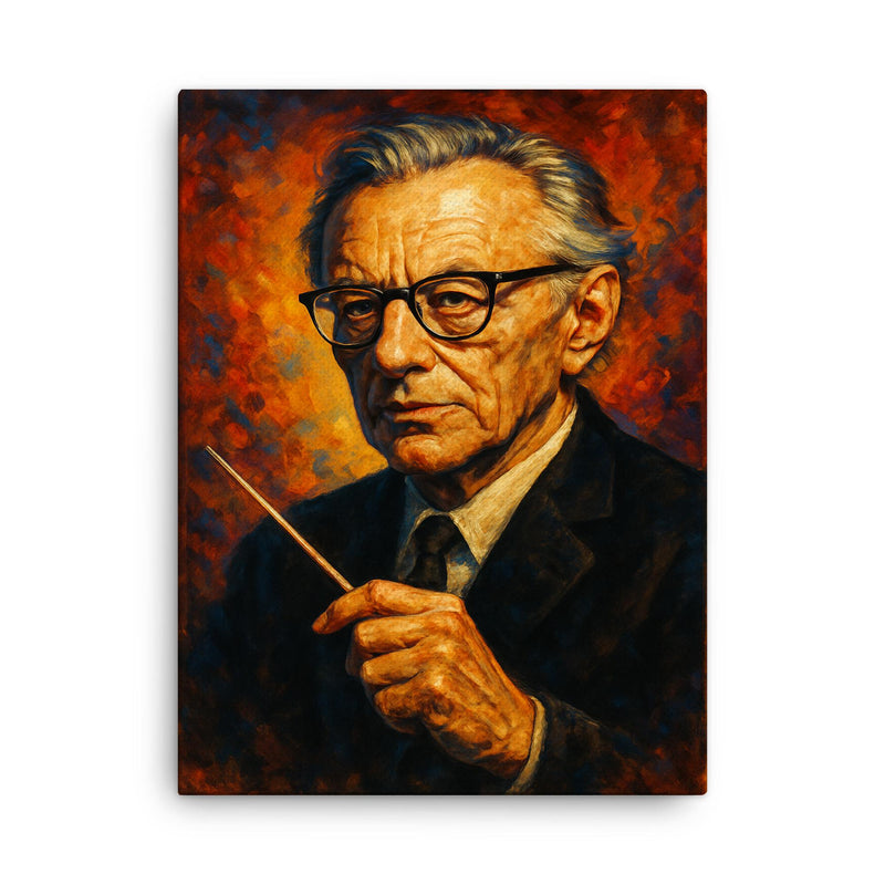 Carl Orff canvas print on a plain backdrop in size 18