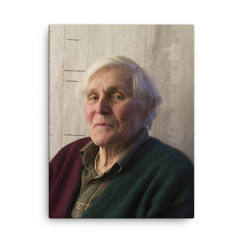 Carl Woese canvas print on a plain backdrop in size 18