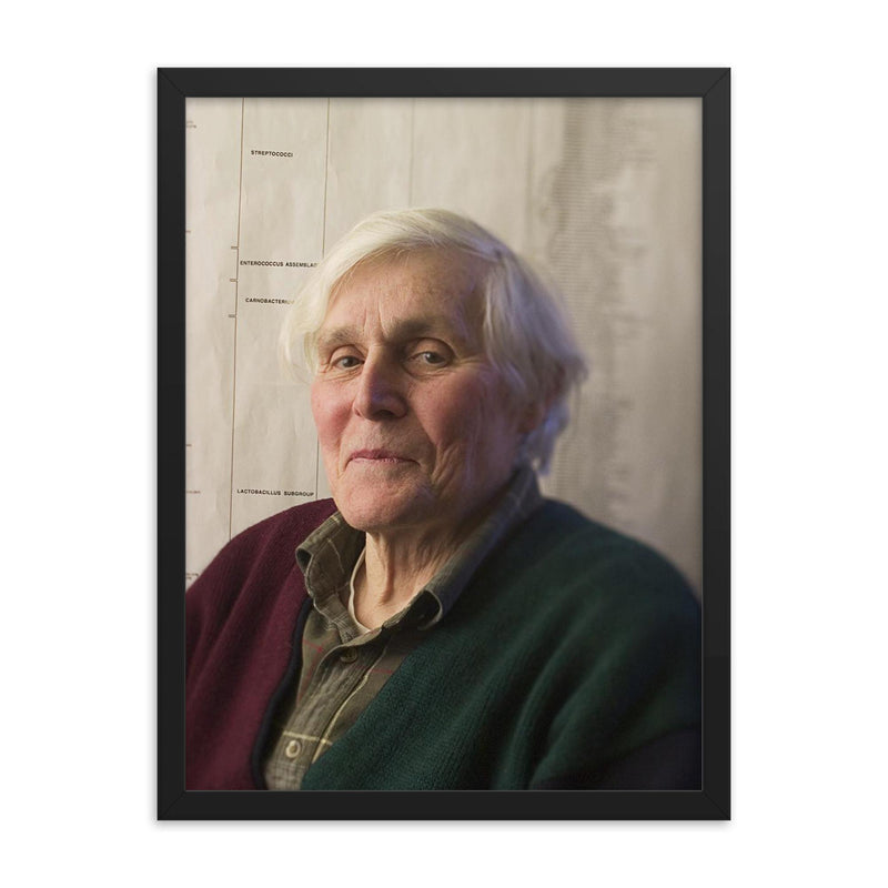 Carl Woese framed print on a plain backdrop in size 18