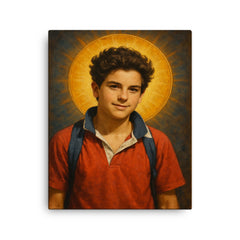 Carlo Acutis canvas print on a plain backdrop in size 16"x20".