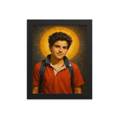 Carlo Acutis framed print on a plain backdrop in size 8"x10".