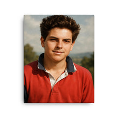 Carlo Acutis portrait canvas print on a plain backdrop in size 16"x20".