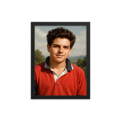 Carlo Acutis portrait framed print on a plain backdrop in size 12"x16".