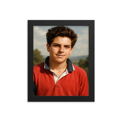 Carlo Acutis portrait framed print on a plain backdrop in size 8"x10".